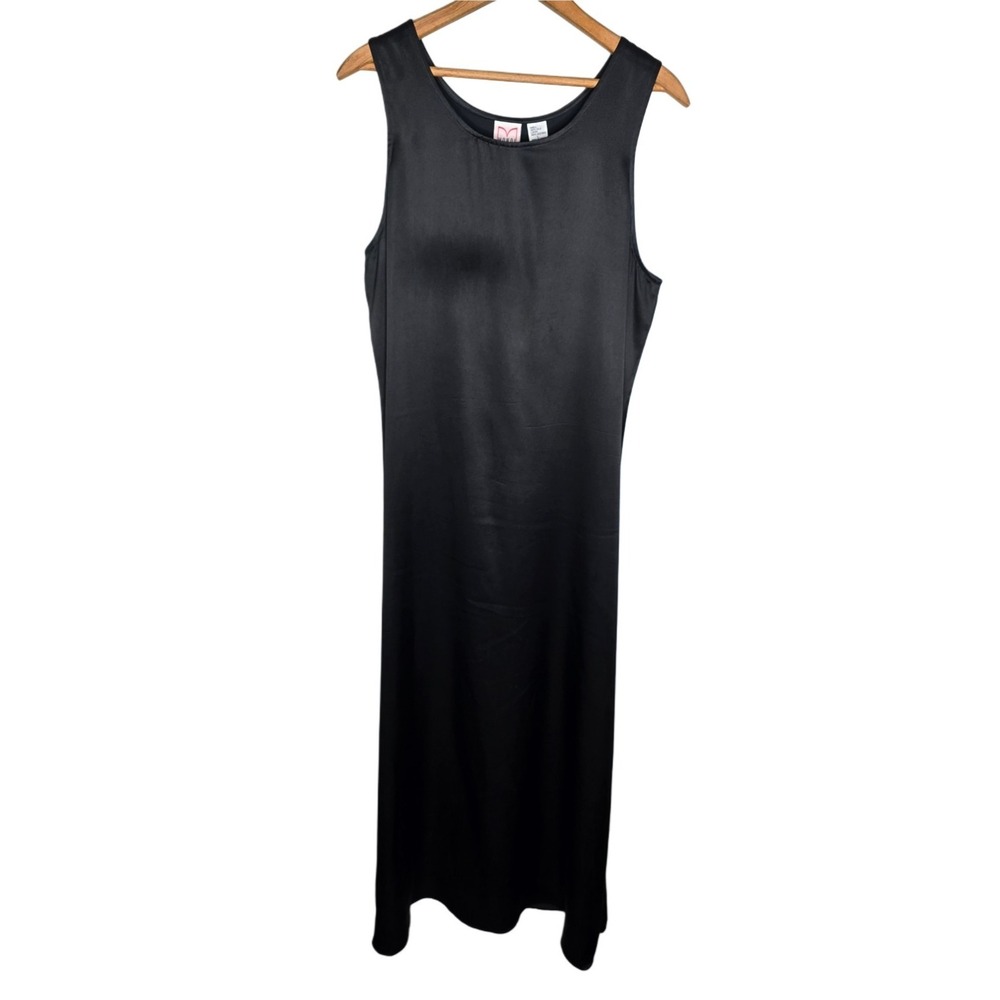 Mondi Womens 100% Silk Black Sleeveless Maxi Dress Elegant Evening Size Large